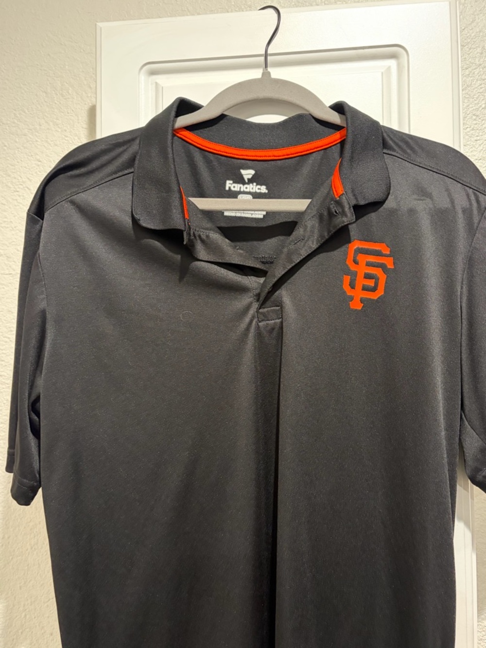 Men L Shirt Fanatics Black Polo with Orange SF Logo